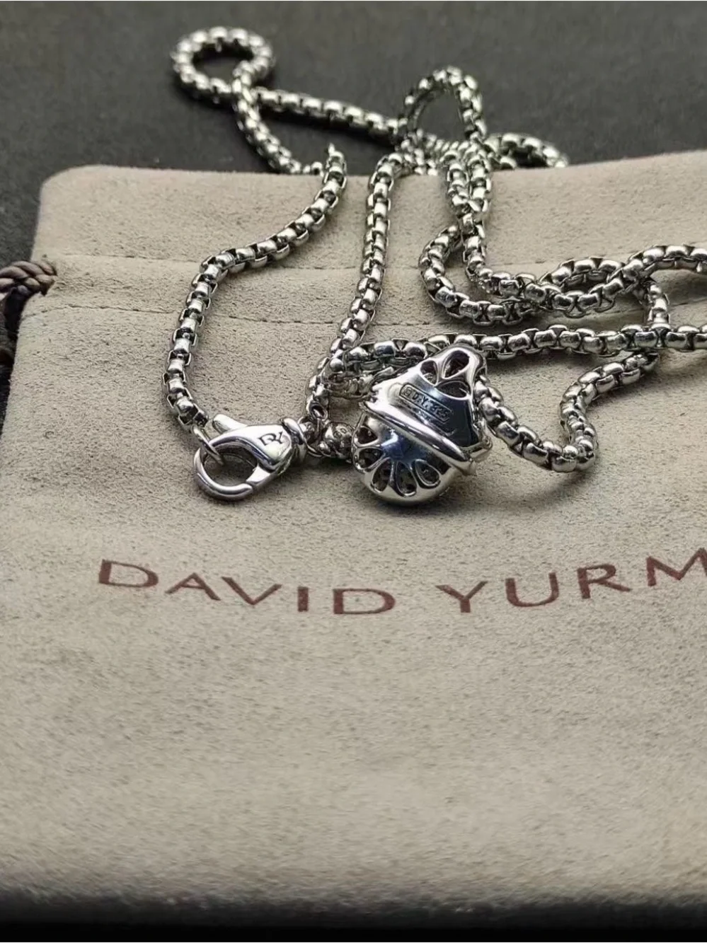 David Yurman Silver Pavé Acorn Pendant Necklace